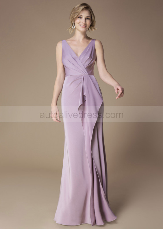 Purple Pleated Satin Crepe Bridesmaid Dress